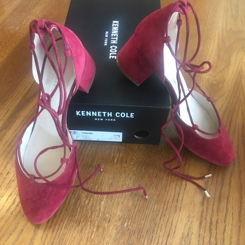 Brick red suede KENNETH COLE Toniann lace-up dorsay block heel 8.5